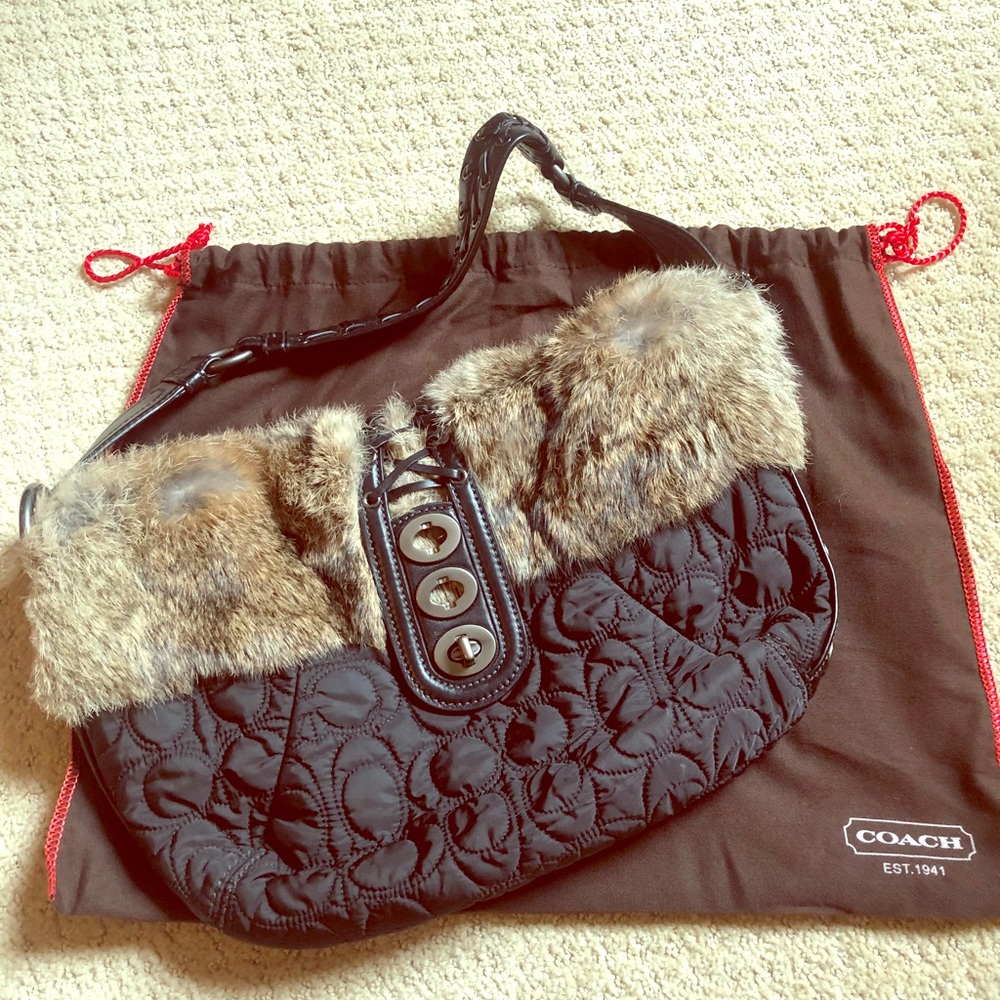 Coach Rabbit Trim/Nylon Black Bag